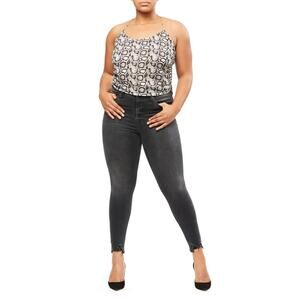 Good American Ruched Satin Camisole in Neutral Snake Print